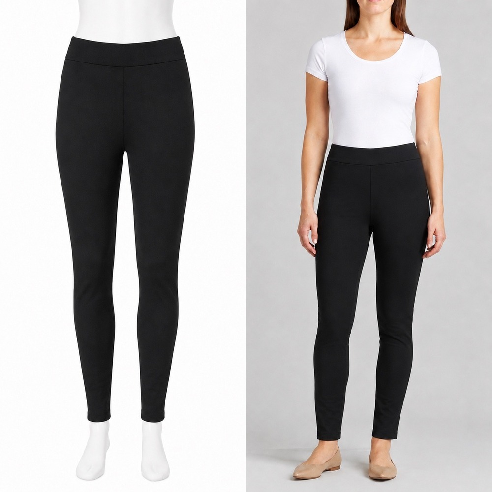 Denim & Co Pants Womens Medium Black Skinny Pull On Stretch Faux Fly Pockets